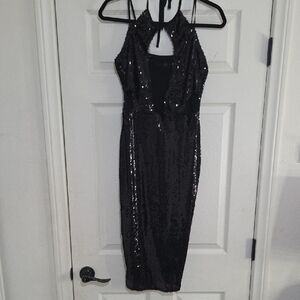 Boohoo Black Sequin Backless Dress